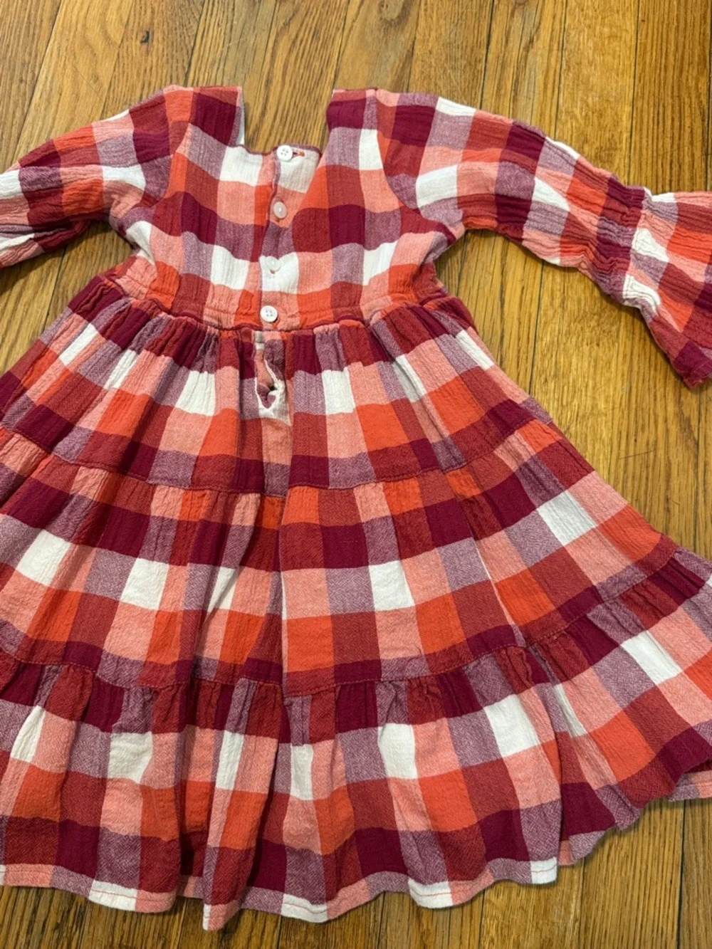 Well dressed wolf red orange gingham plaid long sleeve square neck dress 4T